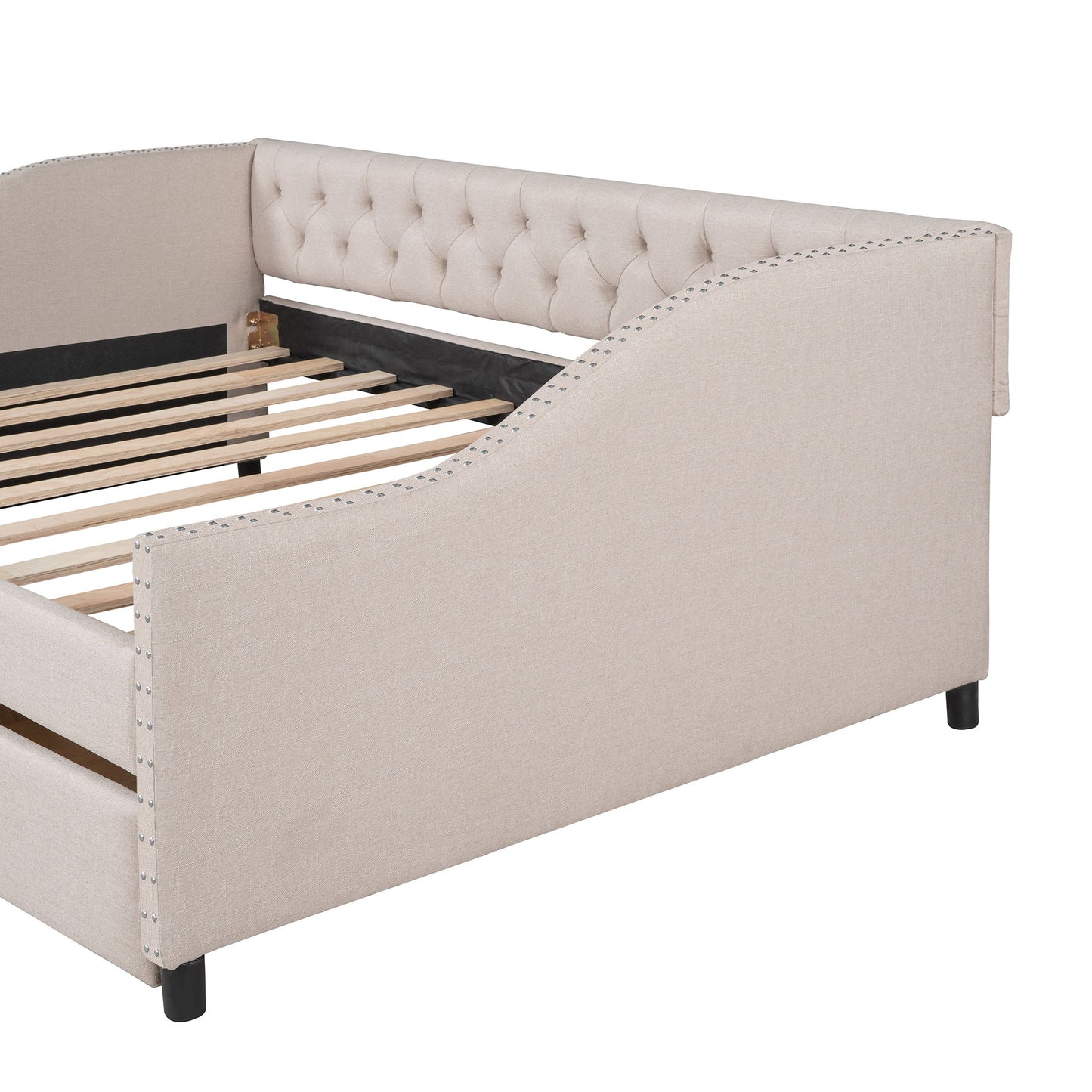 Upholstered Daybed With Two Drawers, Wood Slat Support - The Sleep Loft - Online Mattress Showroom NYC