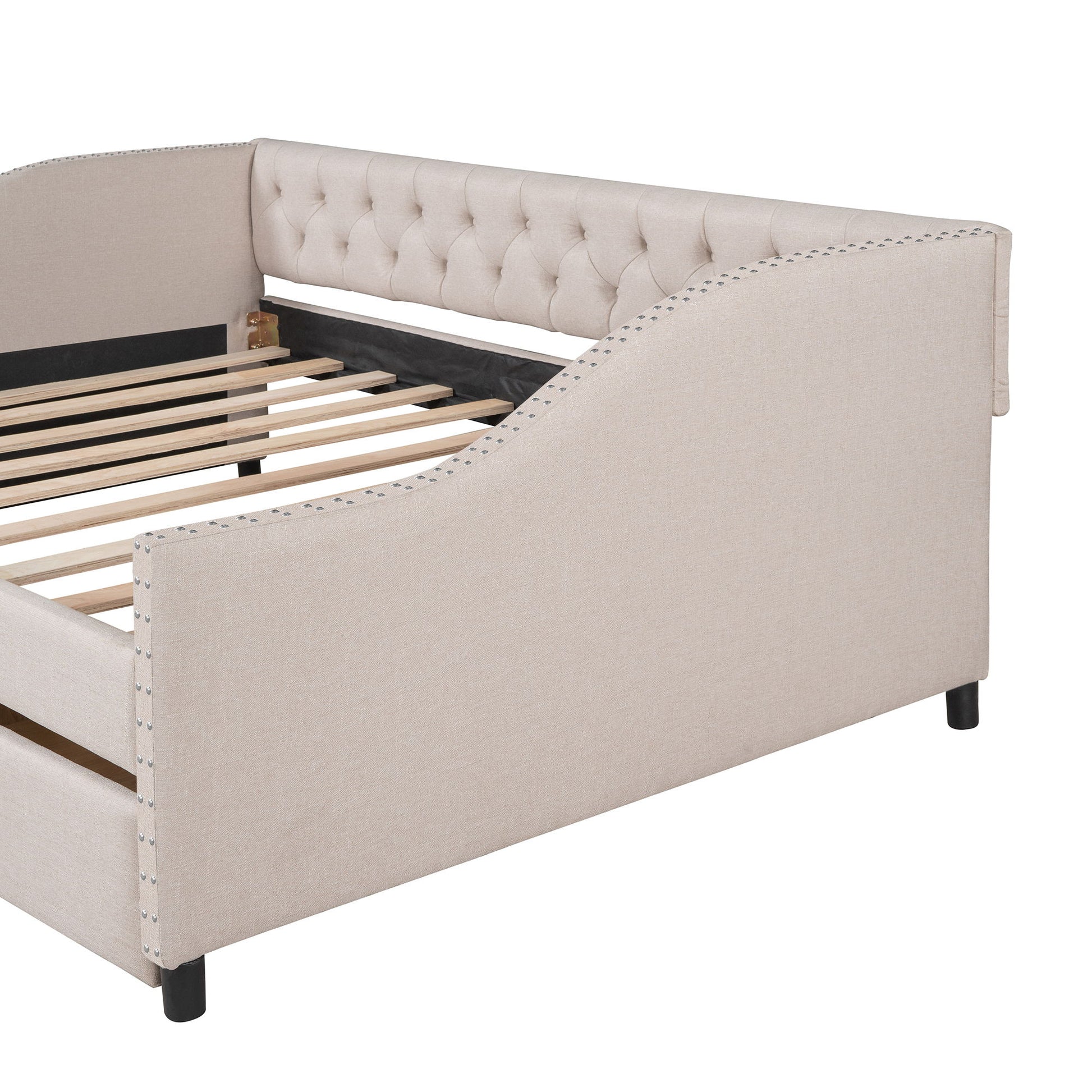 Upholstered Daybed With Two Drawers, Wood Slat Support - The Sleep Loft - Online Mattress Showroom NYC