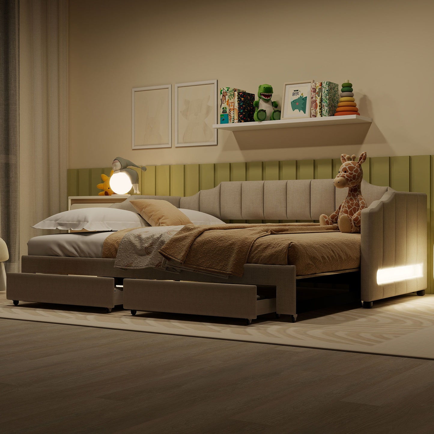 Extendable Daybed With LED Light And 2 Storage Drawers - The Sleep Loft - Online Mattress Showroom NYC
