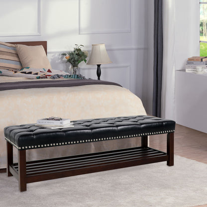 Bedroom End Of Bed Bench Tufted Upholstered End Of Bed Bench End Of Bed Entrance Shoe Bench With Nailhead Trim And Shelf Bedroom Upholstered Bench Living Room Shoe Rack Footstool - The Sleep Loft - Online Mattress Showroom NYC