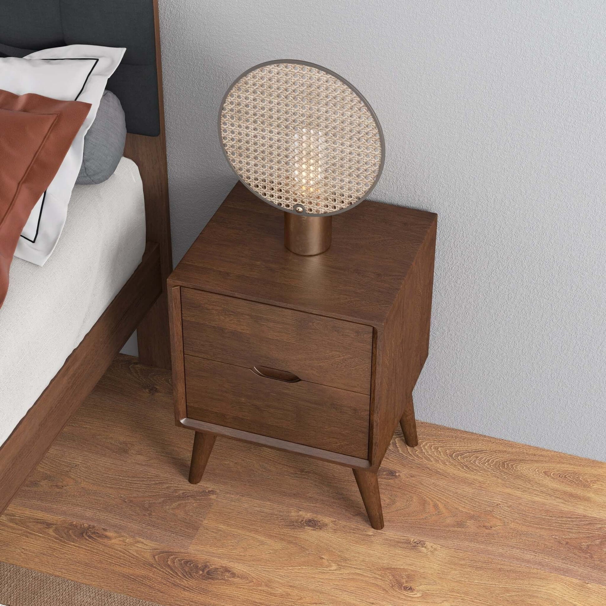 Alexandra - Night Stand With 2 Drawers - Walnut Brown - The Sleep Loft - Online Mattress Showroom NYC