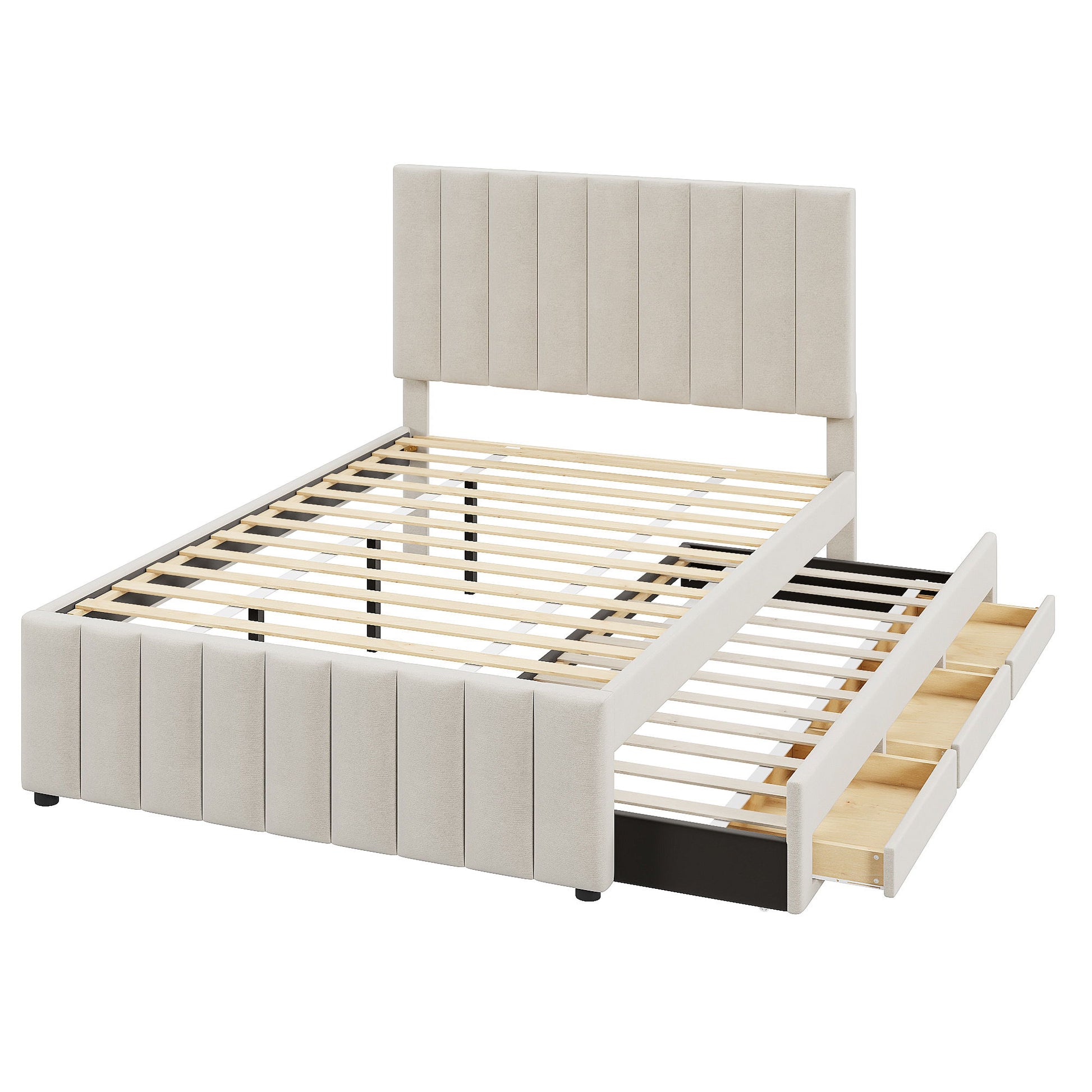 Upholstered Platform Bed With Twin Size Trundle And 3 Drawers - The Sleep Loft - Online Mattress Showroom NYC