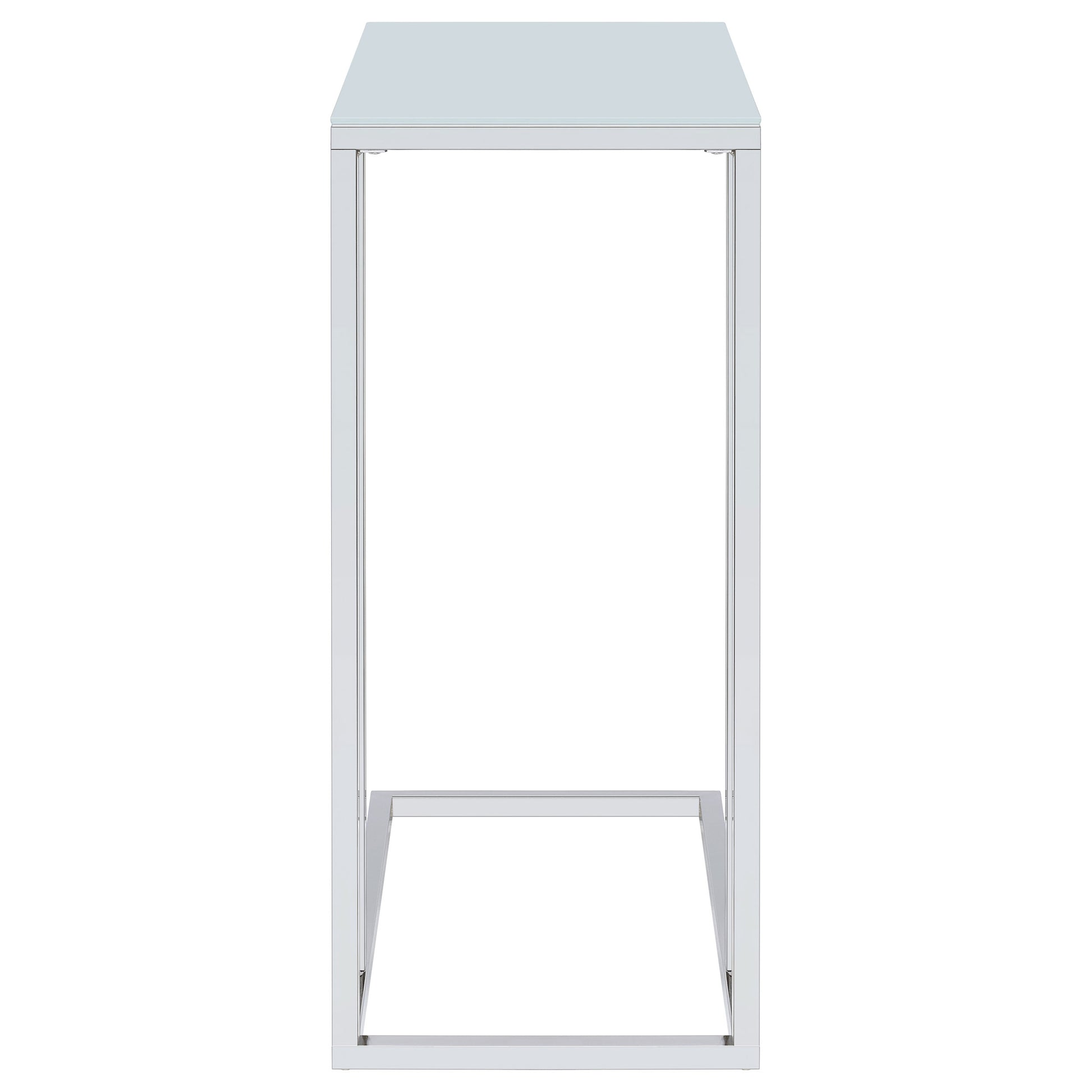 Stella White Glass Top C-Shaped Sofa Side Table Chrome
