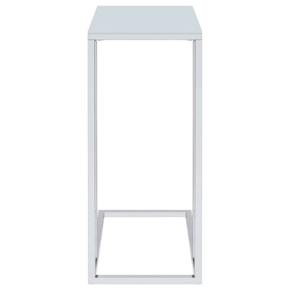 Stella White Glass Top C-Shaped Sofa Side Table Chrome