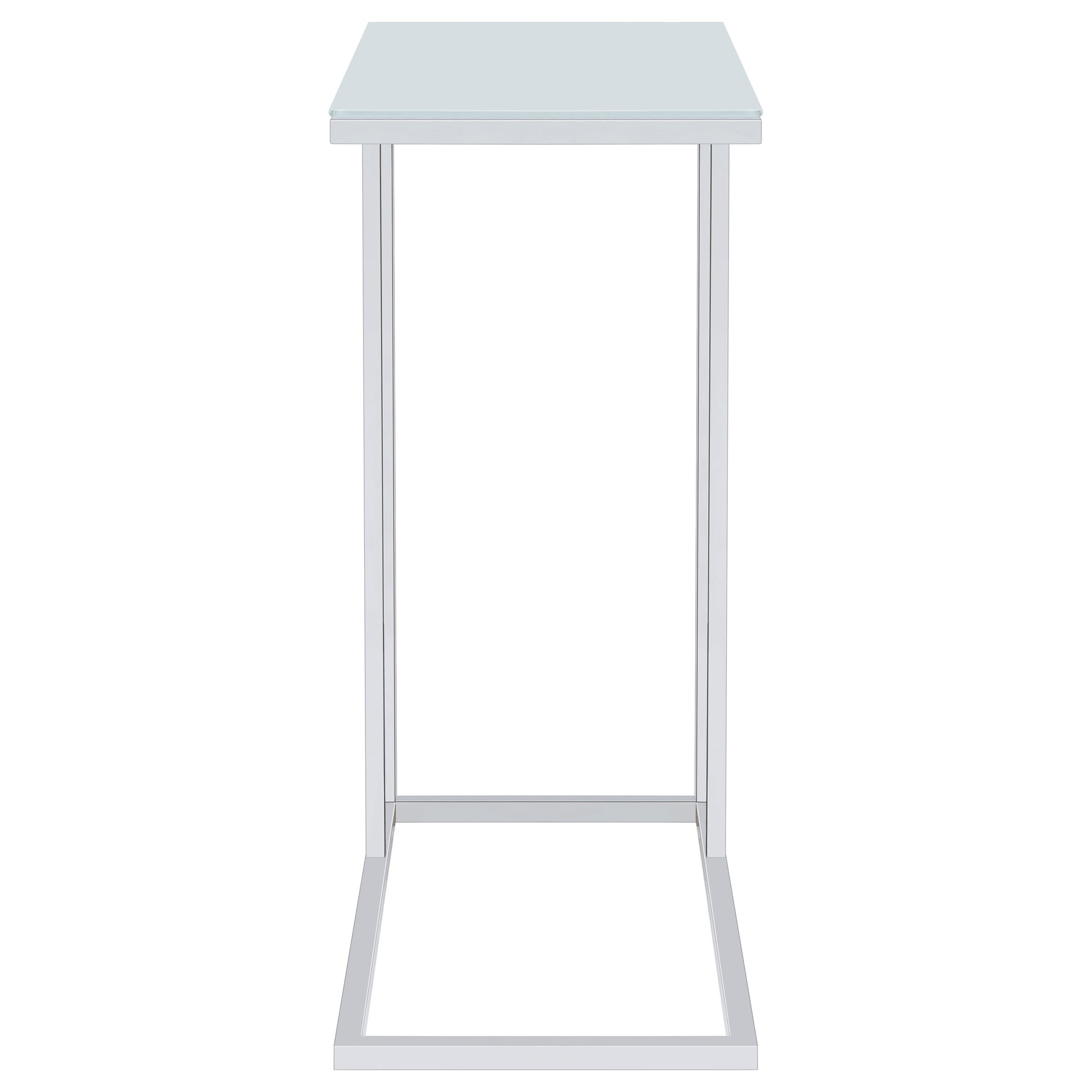 Stella White Glass Top C-Shaped Sofa Side Table Chrome
