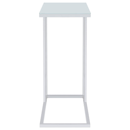 Stella White Glass Top C-Shaped Sofa Side Table Chrome