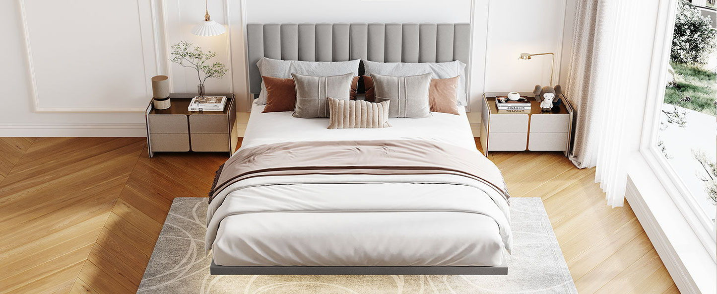 Upholstered Bed With Sensor Light And Headboard, Floating Velvet Platform Bed - The Sleep Loft - Online Mattress Showroom NYC