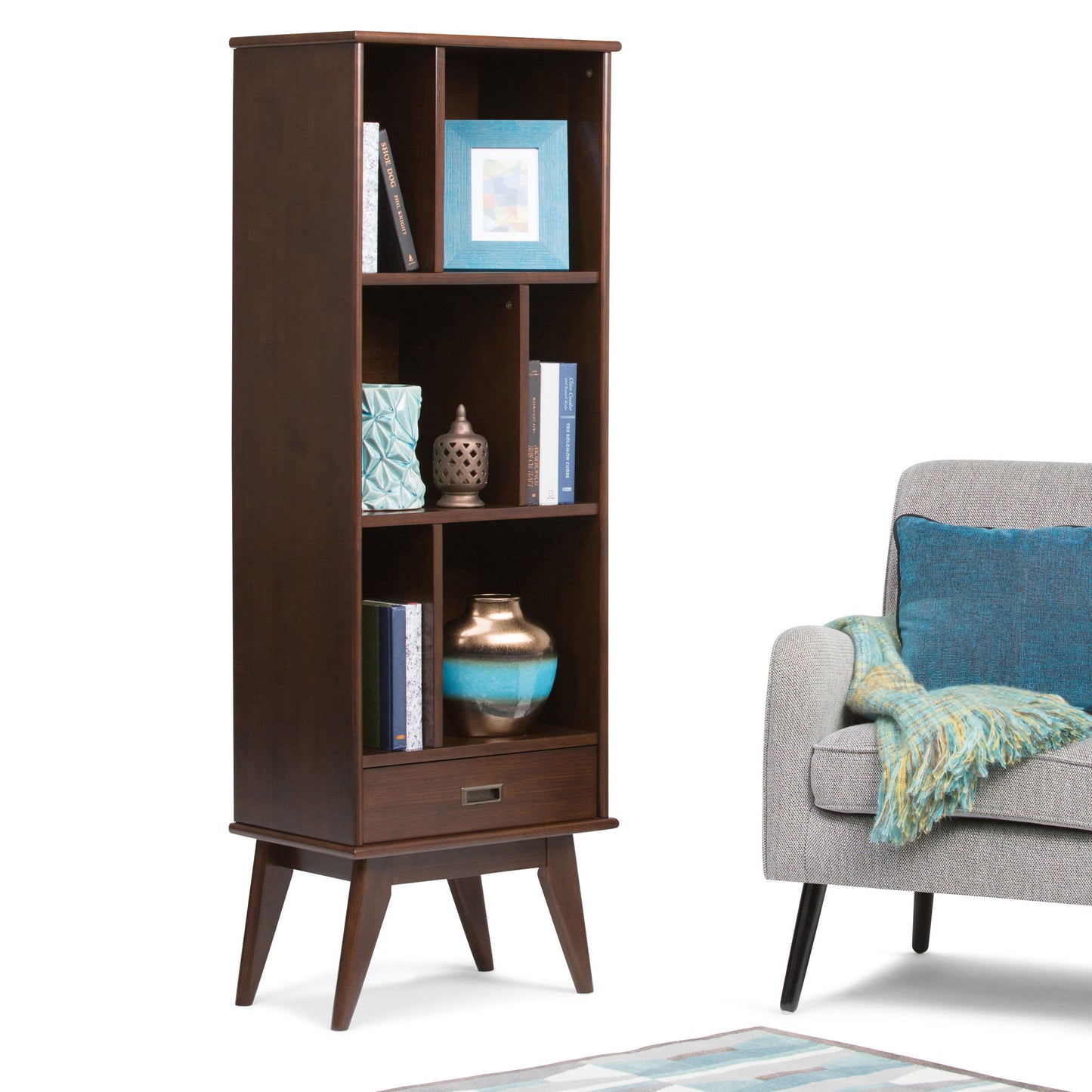 Draper - Mid Century Wide Bookcase And Storage Unit - The Sleep Loft - Online Mattress Showroom NYC