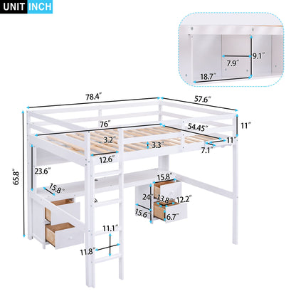 Full Size Loft Bed With Desk, Cabinets, Drawers, Charging Station And Bedside Tray, Sturdy Frame, No Box Spring Required - White - The Sleep Loft - Online Mattress Showroom NYC