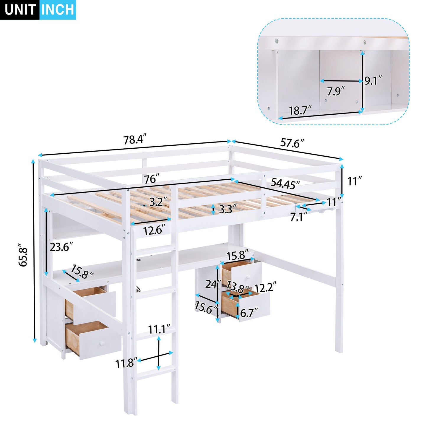 Loft Bed With Desk, Cabinets, Drawers, Charging Station And Bedside Tray - The Sleep Loft - Online Mattress Showroom NYC