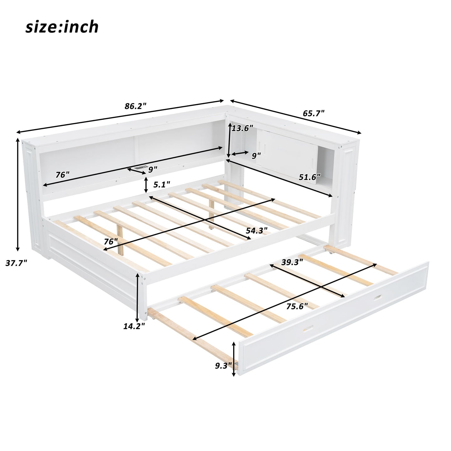 Daybed With Storage Shelves, LED, USB, And Trundle - The Sleep Loft - Online Mattress Showroom NYC