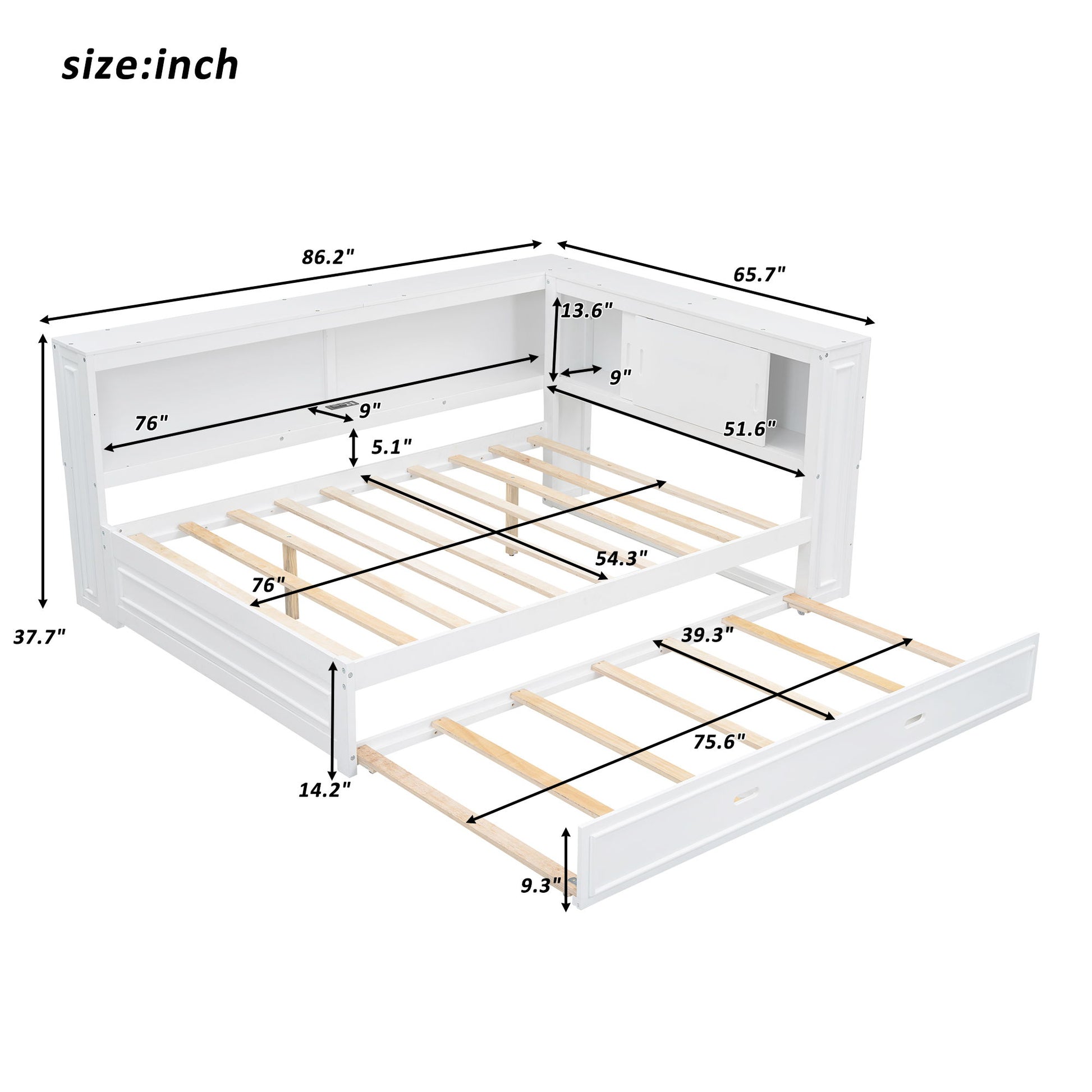 Daybed With Storage Shelves, LED, USB, And Trundle - The Sleep Loft - Online Mattress Showroom NYC
