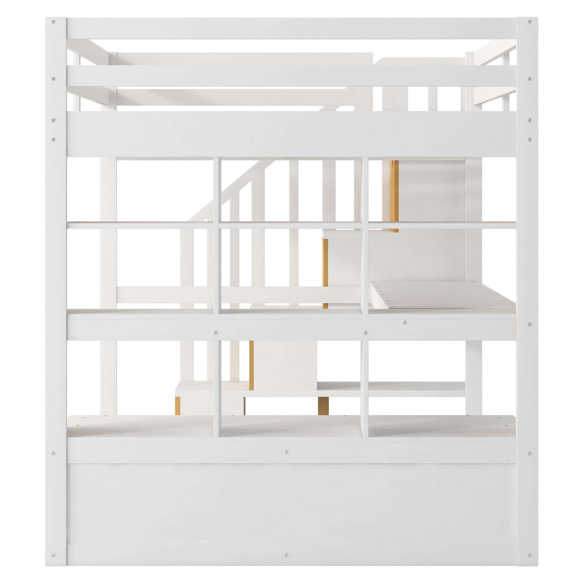 Full Size Loft Bed With Desk And Shelves, 2 Built In Drawers, Storage Staircase - White - The Sleep Loft - Online Mattress Showroom NYC