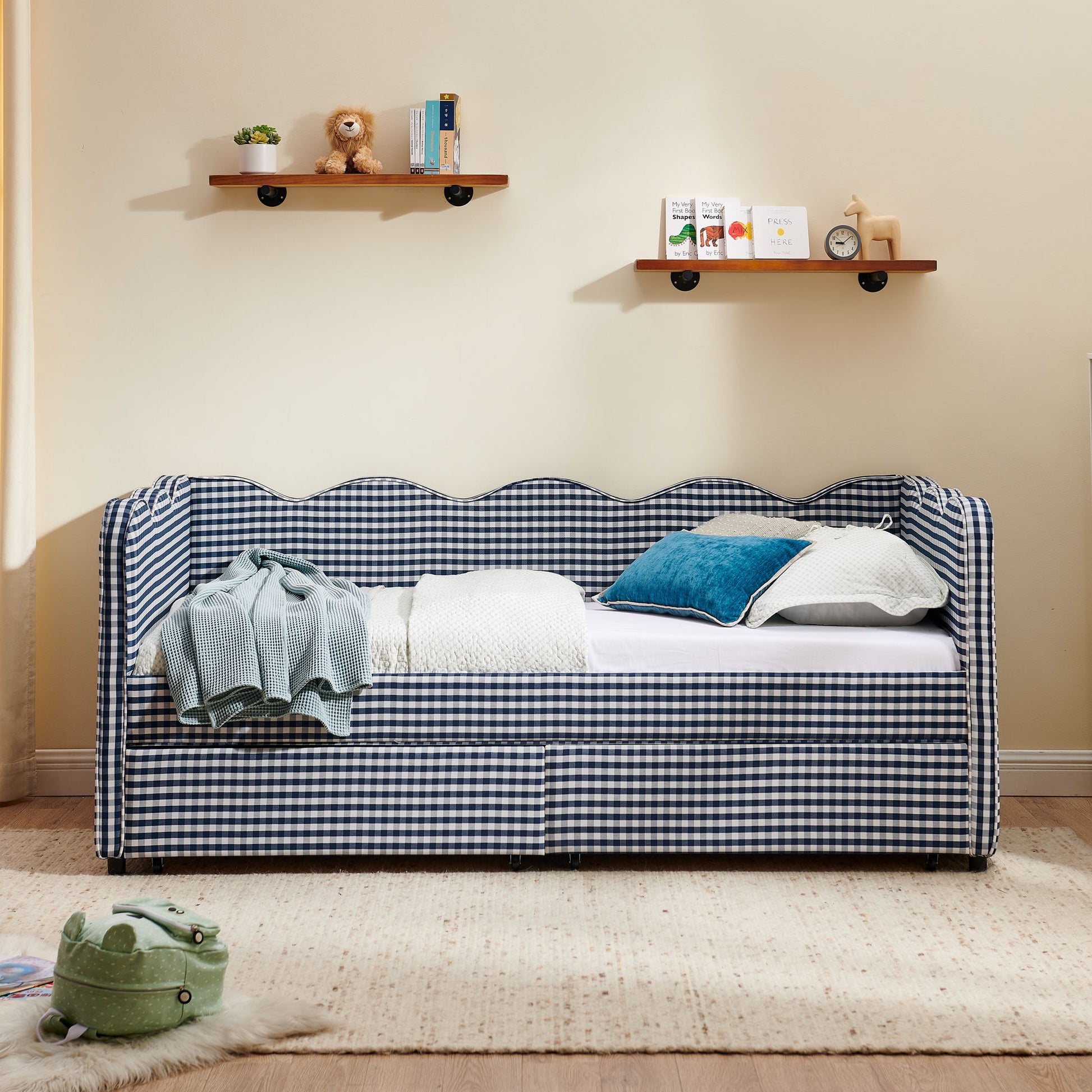 Gingham Daybed With USB Charging Port, Wave-Shaped Design - The Sleep Loft - Online Mattress Showroom NYC