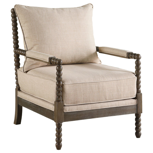 Blanchett Upholstered Bobbin Accent Chair Beige and Distressed Brown - The Sleep Loft - Online Mattress Showroom NYC