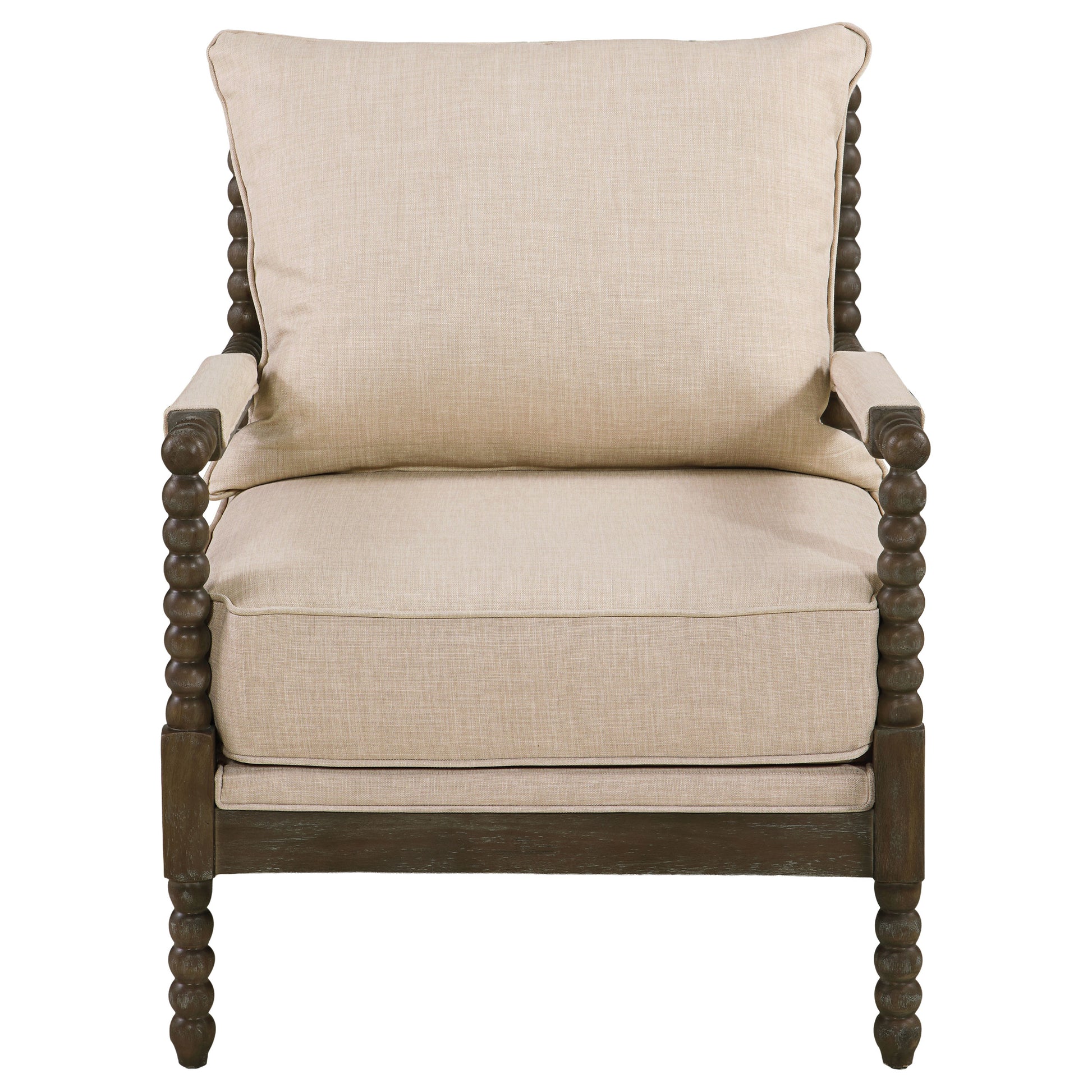 Blanchett Upholstered Bobbin Accent Chair Beige and Distressed Brown