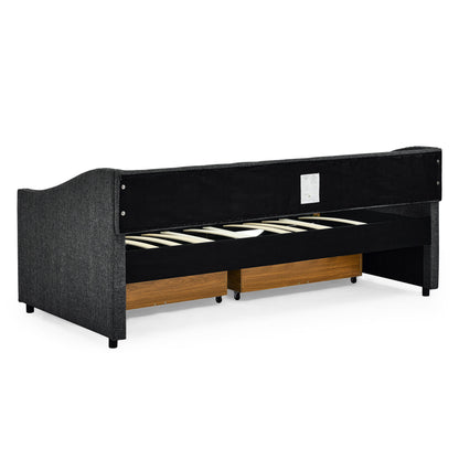 Upholstered Tufted Daybed With 2 Drawers, Waved Arms - The Sleep Loft - Online Mattress Showroom NYC