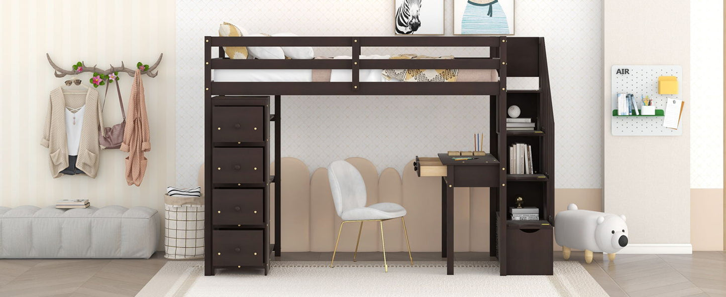 Loft Bed With Storage Drawers, Desk And Stairs With Shelves - The Sleep Loft - Online Mattress Showroom NYC