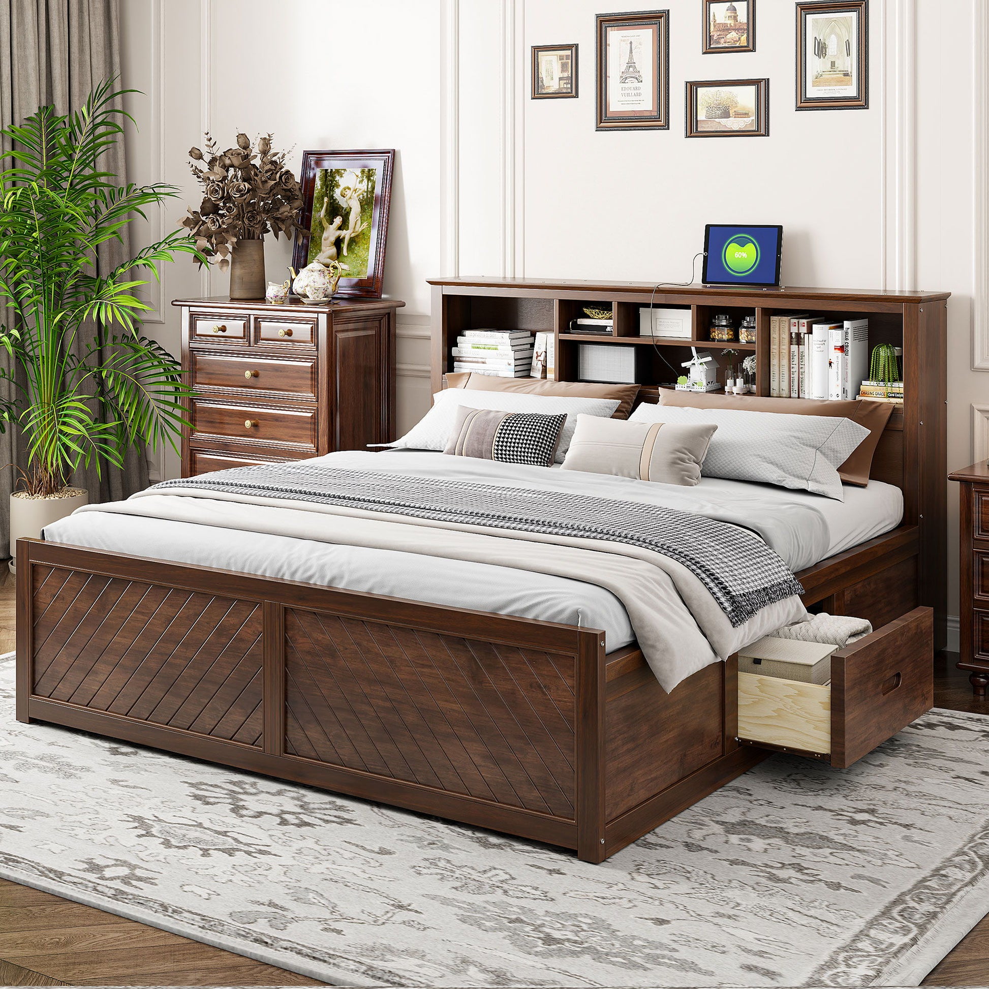 Platform Bed With Multi Storage Headboard, USB And Drawers - The Sleep Loft - Online Mattress Showroom NYC