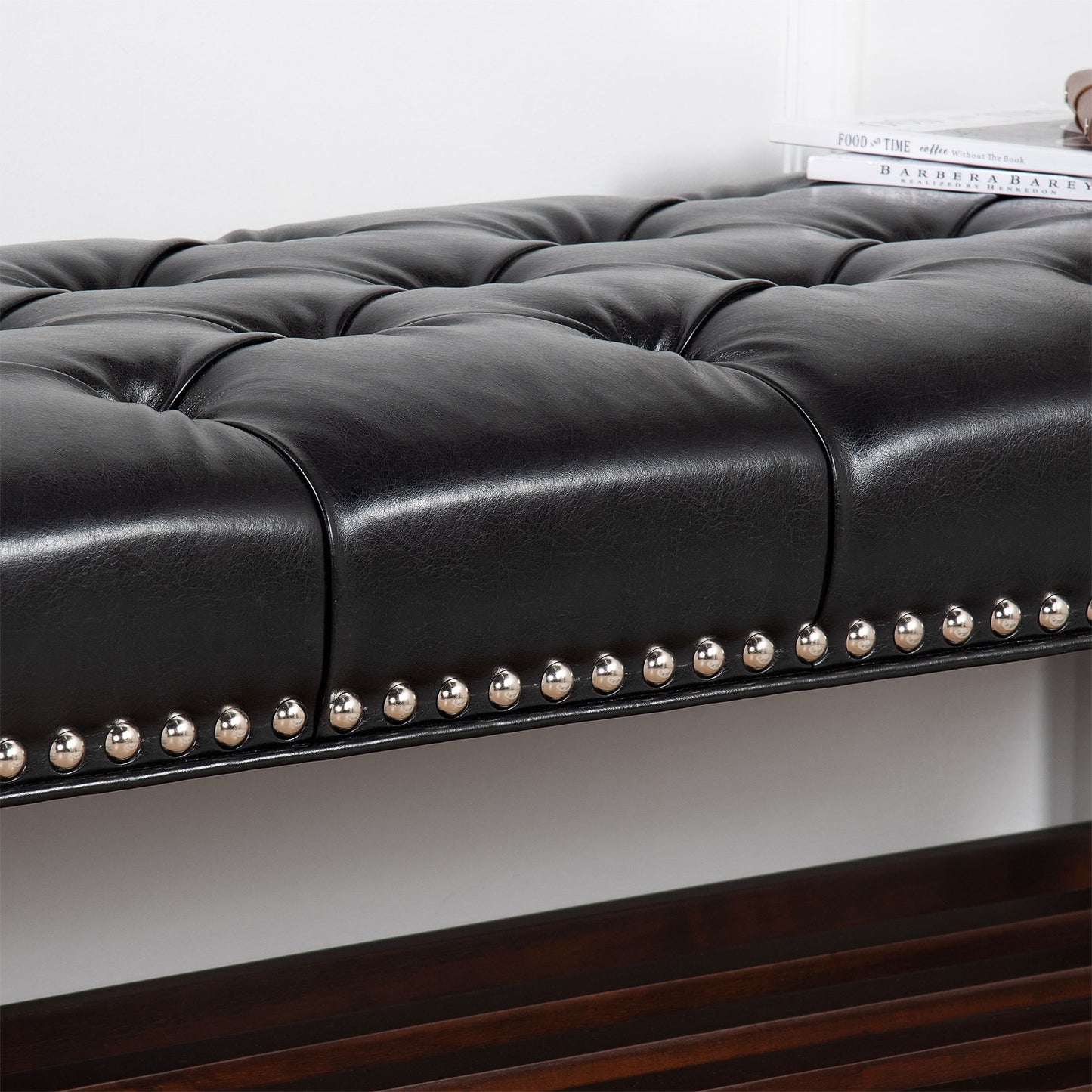 Bedroom End Of Bed Bench Tufted Upholstered End Of Bed Bench End Of Bed Entrance Shoe Bench With Nailhead Trim And Shelf Bedroom Upholstered Bench Living Room Shoe Rack Footstool - The Sleep Loft - Online Mattress Showroom NYC
