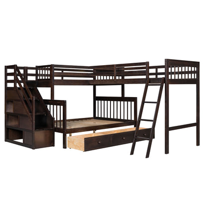 Solid L Shaped Bunk Bed With 3 Drawers, Ladder And Staircase - The Sleep Loft - Online Mattress Showroom NYC