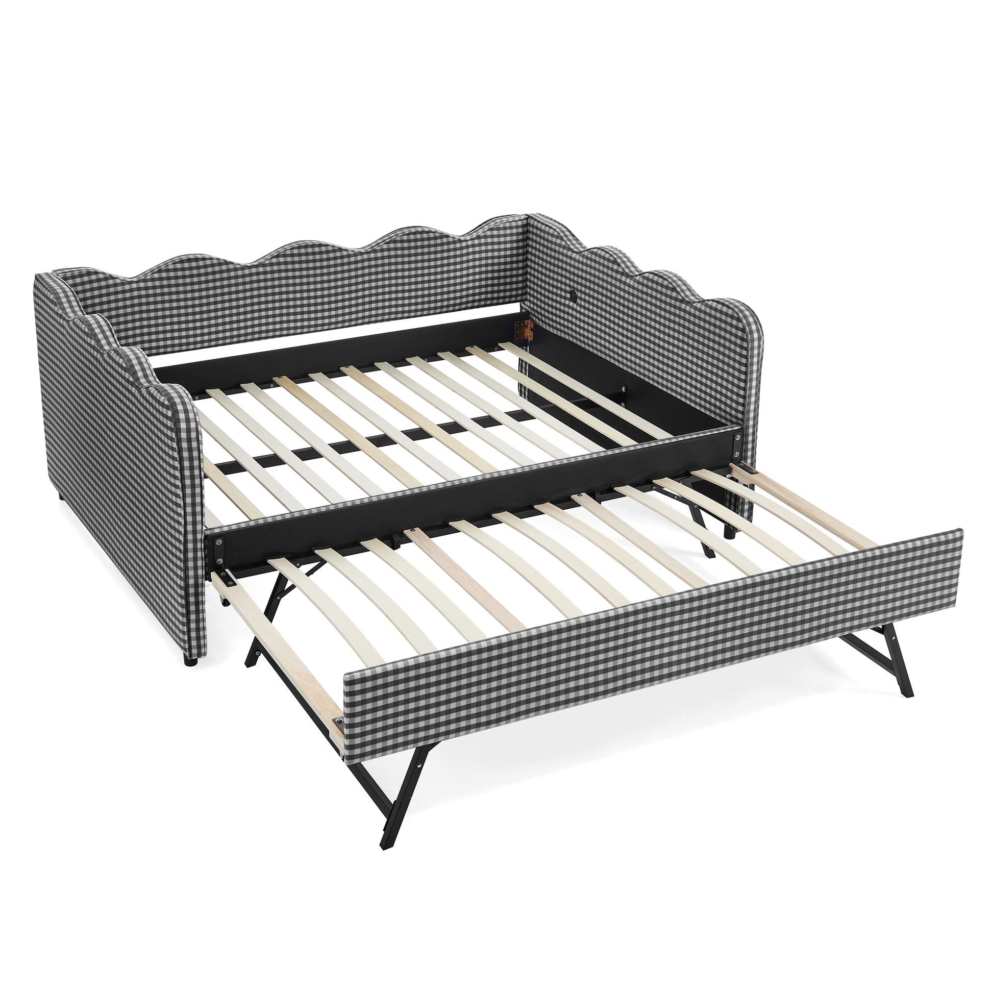 Gingham Daybed With USB Charging Port, Wave-Shaped Design - The Sleep Loft - Online Mattress Showroom NYC