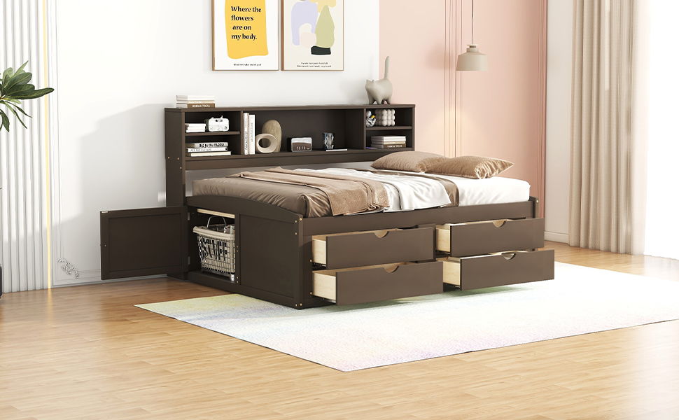 Daybed With 2 Bedside Cabinets, Upper Shelves And 4 Drawers - The Sleep Loft - Online Mattress Showroom NYC