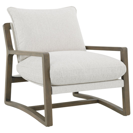 Geneva Boucle Upholstered Wood Arm Accent Chair Sand - The Sleep Loft - Online Mattress Showroom NYC