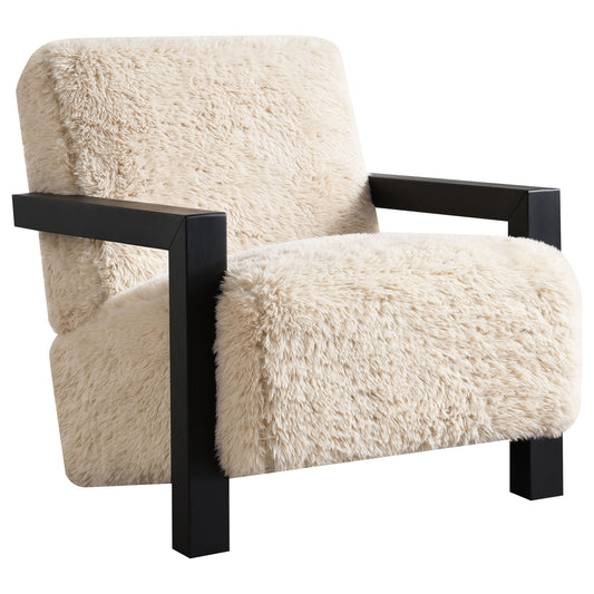 Fitzroy Faux Fur Upholstered Chair Solid Wood Arms Latte - The Sleep Loft - Online Mattress Showroom NYC