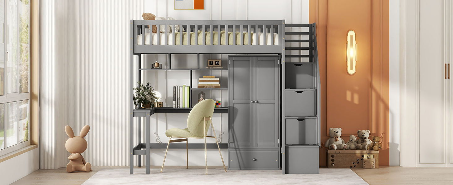 Loft Bed With Bookshelf, Drawers, Desk, And Wardrobe - The Sleep Loft - Online Mattress Showroom NYC