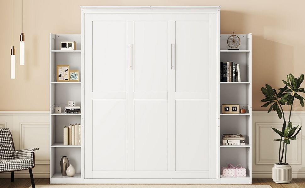 Wall Murphy Bed With Shelves And LED Lights - The Sleep Loft - Online Mattress Showroom NYC