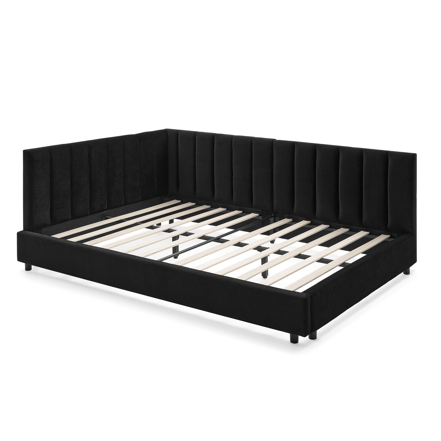 Mid-Century Upholstered Tufted Bed Frame With Backrest And Armrests - The Sleep Loft - Online Mattress Showroom NYC