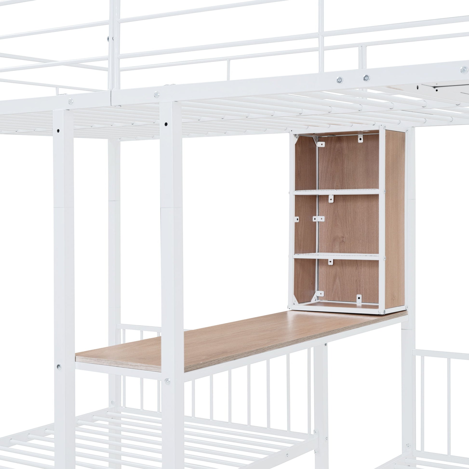 Triple Bunk Bed With Drawers, Multi-Functional Frame With Desks And Shelves In The Middle - The Sleep Loft - Online Mattress Showroom NYC