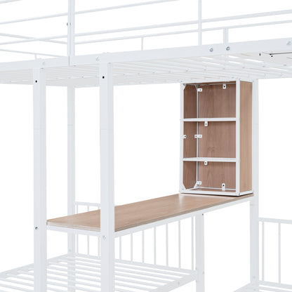 Triple Bunk Bed With Drawers, Multi-Functional Frame With Desks And Shelves In The Middle - The Sleep Loft - Online Mattress Showroom NYC