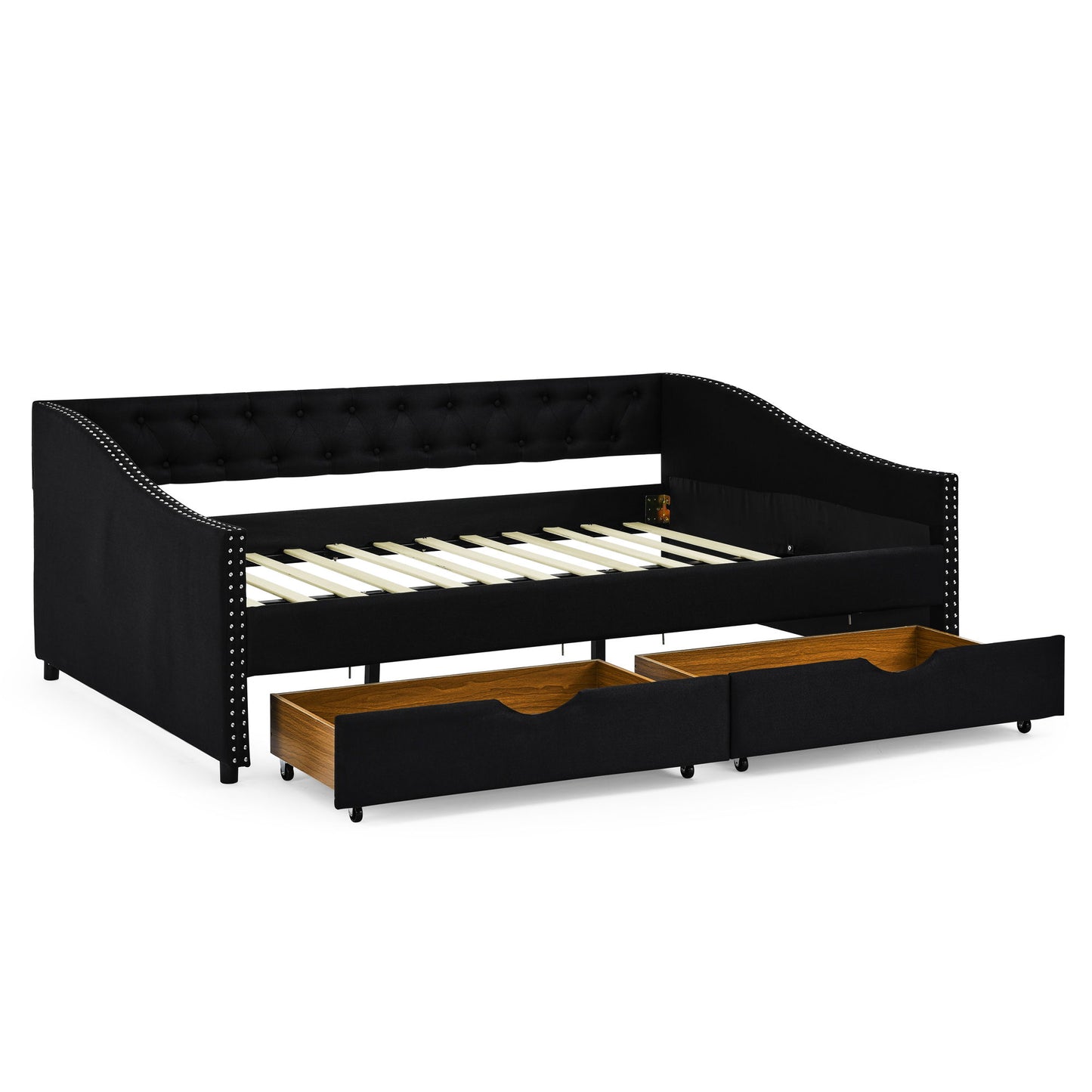 Upholstered Tufted Daybed With 2 Drawers, Waved Arms - The Sleep Loft - Online Mattress Showroom NYC