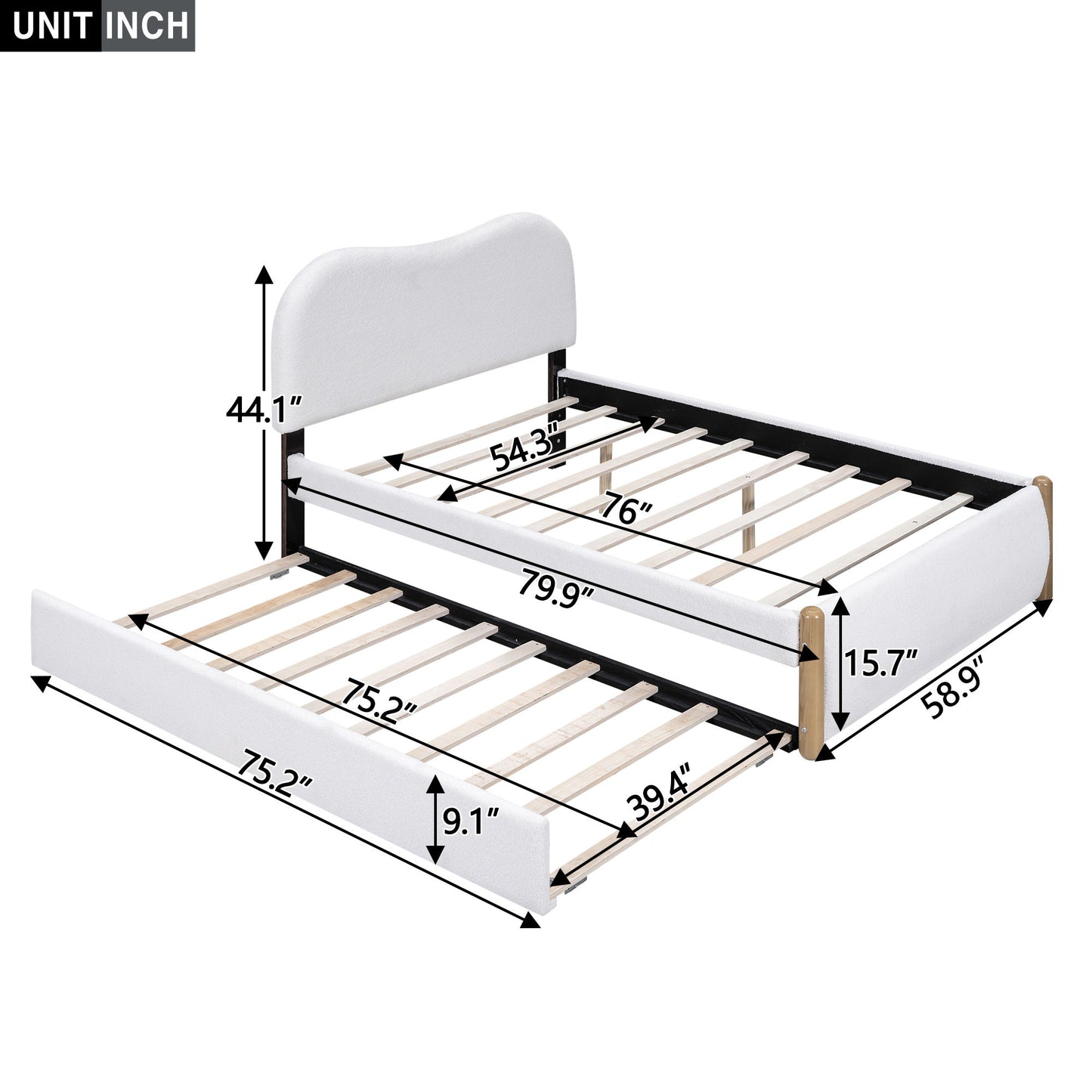 Upholstered Platform Bed With Wood Supporting Feet And Trundle - The Sleep Loft - Online Mattress Showroom NYC