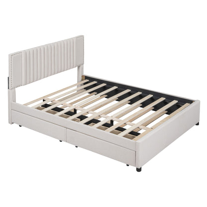 Upholstered Platform Bed With Drawers, Classic Headboard Design - The Sleep Loft - Online Mattress Showroom NYC