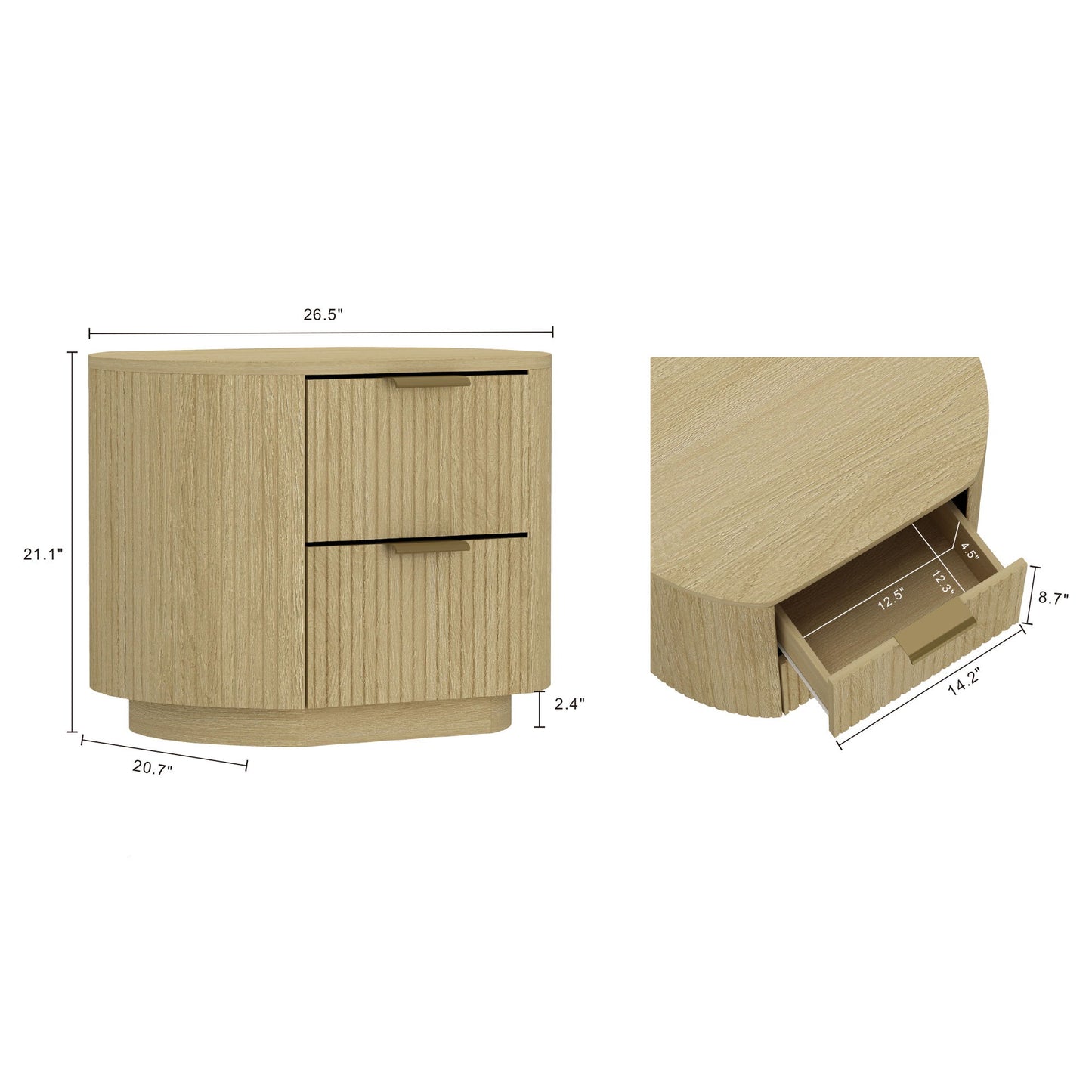 Olivia - Nightstand & 2 Drawers - Oak - The Sleep Loft - Online Mattress Showroom NYC