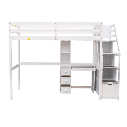 Loft Bed With Stand Alone Bed, Storage Staircase, Desk, Shelves, And Drawers - The Sleep Loft - Online Mattress Showroom NYC
