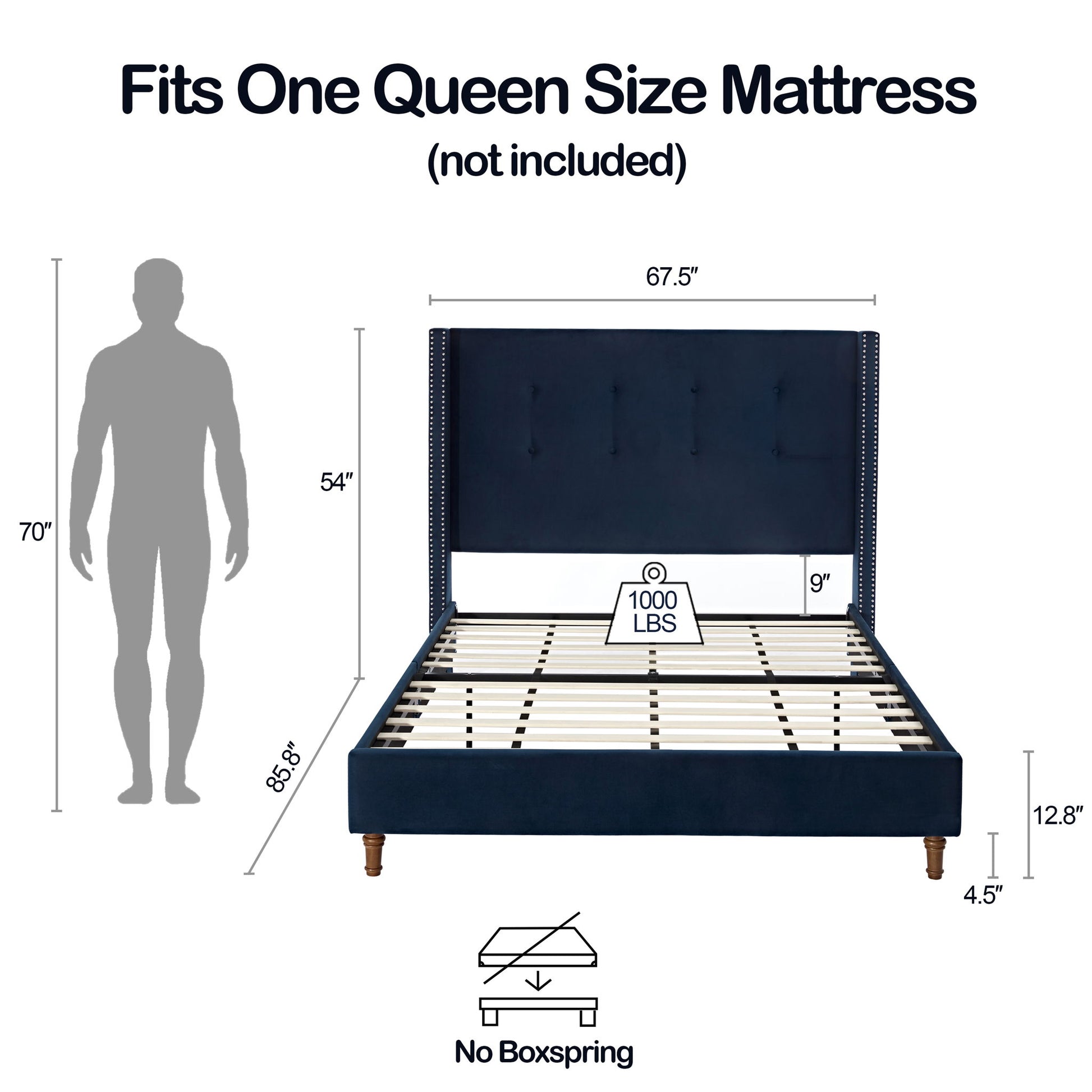 Peyton - Upholstered Bed With 54" High Headboard, Traditional Hand Buttoned Tufting - The Sleep Loft - Online Mattress Showroom NYC