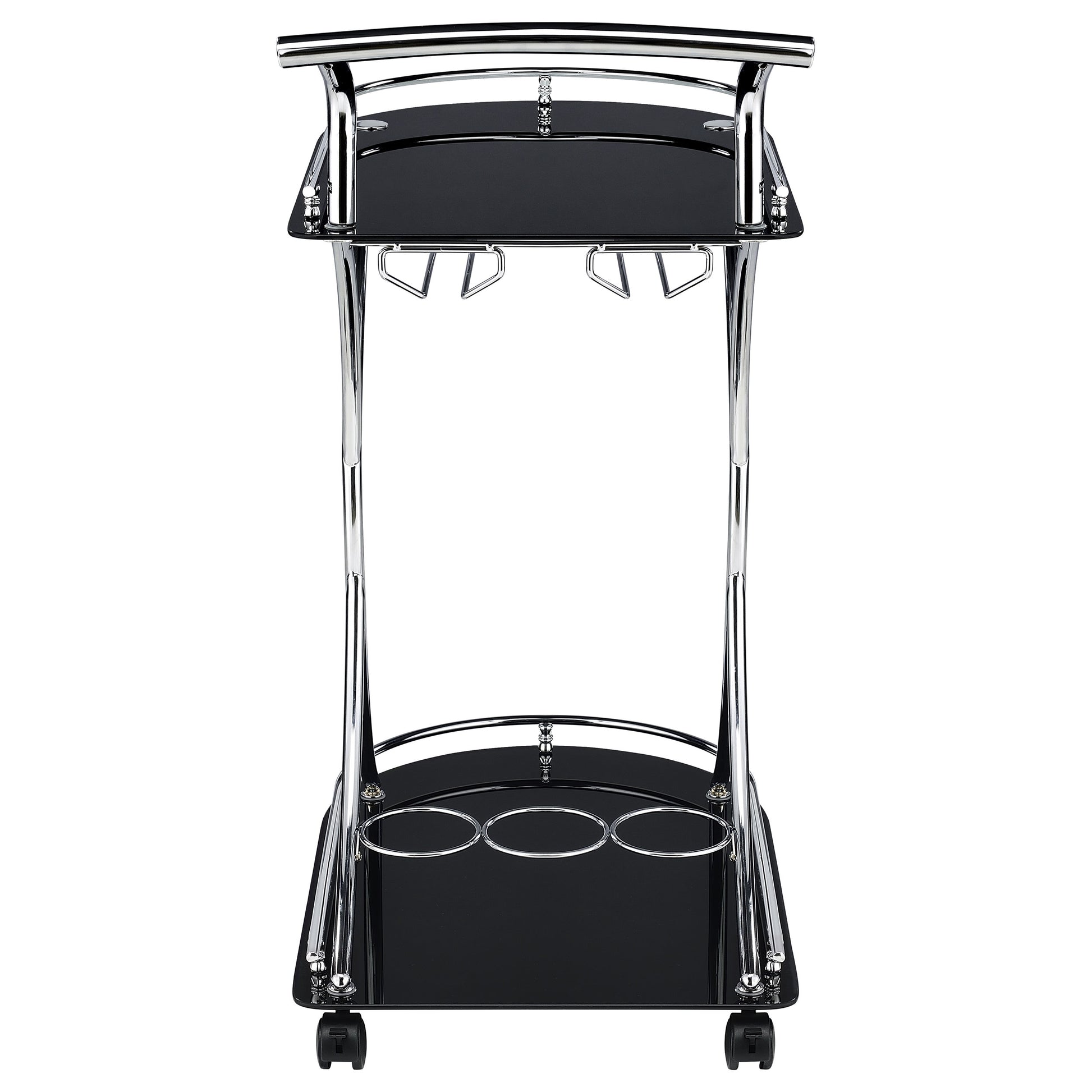 Elfman 2-tier Glass Shelf Metal Bar Cart Black and Chrome