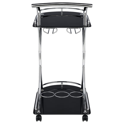 Elfman 2-tier Glass Shelf Metal Bar Cart Black and Chrome