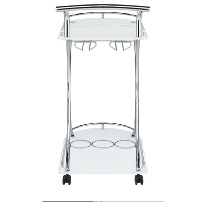 Elfman 2-tier Glass Shelf Metal Bar Cart White and Chrome