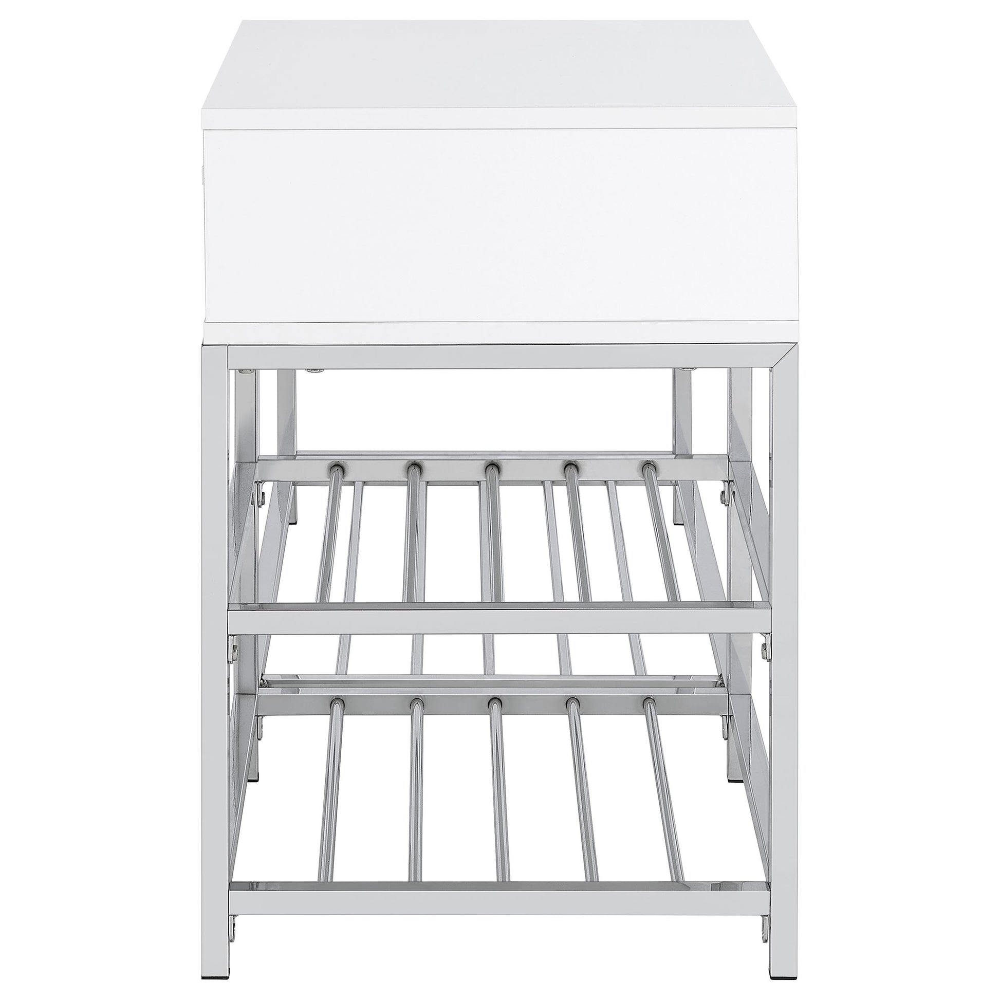 Siega 1-Drawer Shoe Storage Entryway Bench White High Gloss and Chrome