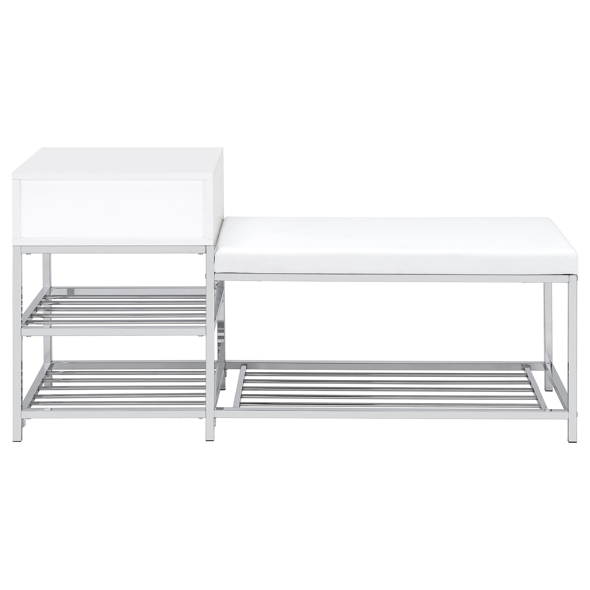 Siega 1-Drawer Shoe Storage Entryway Bench White High Gloss and Chrome
