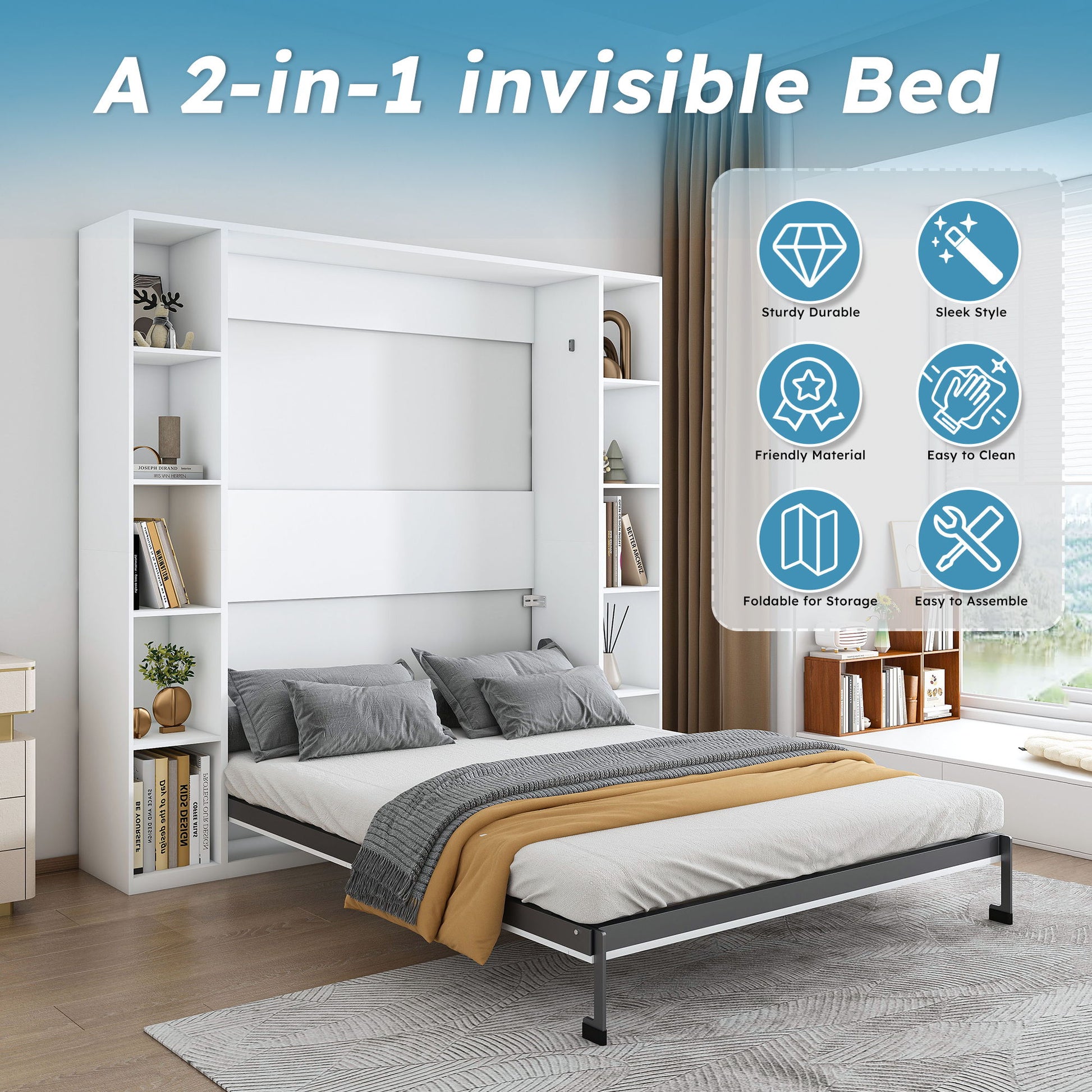 Queen Murphy Bed With Storage Cabinet - White - The Sleep Loft - Online Mattress Showroom NYC