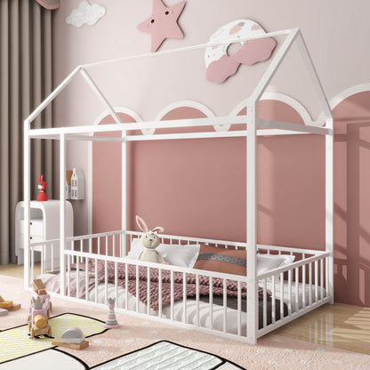 Metal Bed House Bed Frame With Fence - The Sleep Loft - Online Mattress Showroom NYC