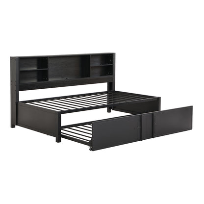 Industrial Metal Daybed With Trundle, Storage Shelves, USB Ports - The Sleep Loft - Online Mattress Showroom NYC
