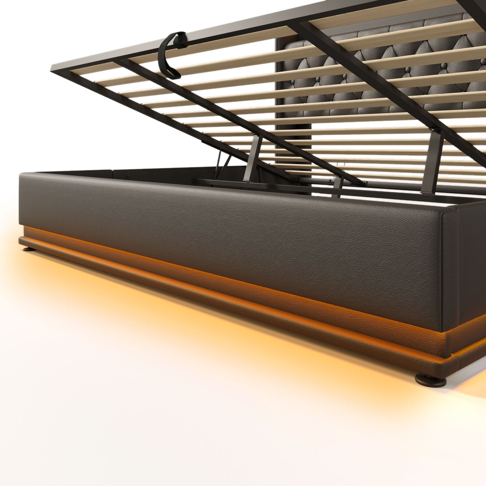 Upholstered Bed, 360 Surround LED Function, Remote Control, Hydraulic Storage Bed With USB, Type-C Charging (Without Mattress) - The Sleep Loft - Online Mattress Showroom NYC