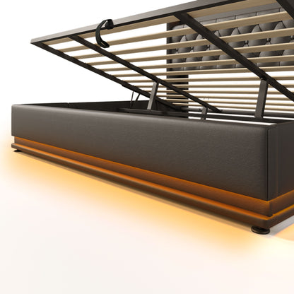 Upholstered Bed, 360 Surround LED Function, Remote Control, Hydraulic Storage Bed With USB, Type-C Charging (Without Mattress) - The Sleep Loft - Online Mattress Showroom NYC
